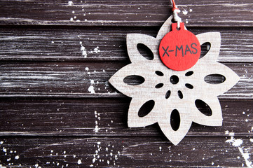 Christmas decorations on brown shabby background