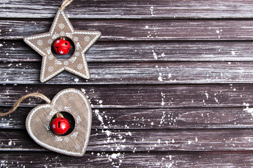 Christmas decorations on wooden background