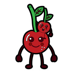 kawaii two cartoon fruit cherry cute vector illustration