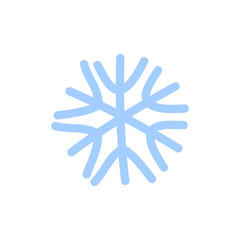 Snowflake icon. Blue silhouette snow flake sign, isolated on white background. Flat design. Symbol of winter, frozen, Christmas, New Year holiday. Graphic element decoration. Vector illustration