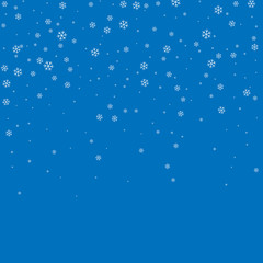 Christmas winter blue background with Christmas falling snowflakes. White elegant snowfall Christmas background. Happy New Year card design for holiday, winter Xmas decoration Vector illustration