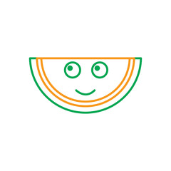 Obraz premium kawaii watermelon fruit character cute funny vector illustration line green orange