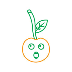 kawaii cherry cartoon fruit facial expression vector illustration line green orange