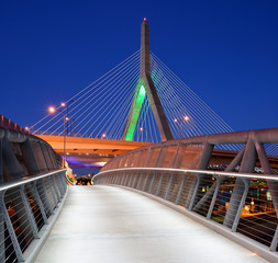 Fototapeta na wymiar North Bank Walkway and Zakim Bridge at Night in Boston, Massachusetts