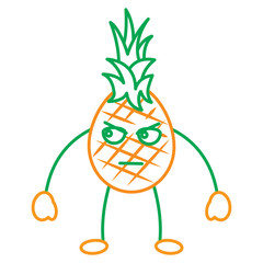 kawaii pineapple fruit expression facial cartoon vector illustration line green orange