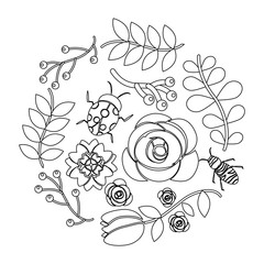 flowers and ladybugs icon image vector illustration design  black line black line