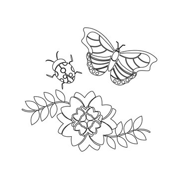 flowers and butterfly icon image vector illustration design  black line black line