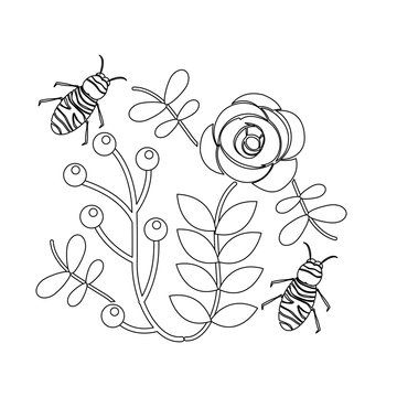 flowers and bees icon image vector illustration design  black line black line