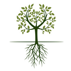 Green Tree with Roots. Vector Illustration.
