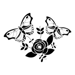 flowers and butterfly icon image vector illustration design  black and