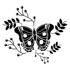 flowers and butterfly icon image vector illustration design  black and
