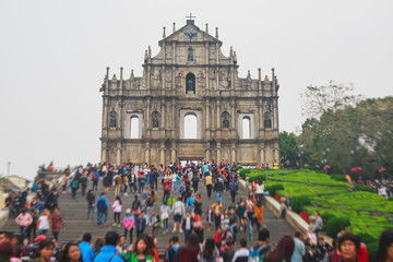 Naklejka premium Ruins of St. Paul's Church, Macau, China, 17th-century complex, Macau's best known landmark