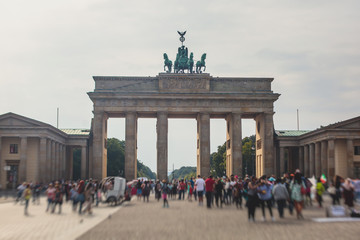 View of Brandendurg Gate, an 18th-century neoclassical monument in Berlin, Germany