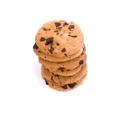 Stack of Chocolate chip cookies isolated on white background