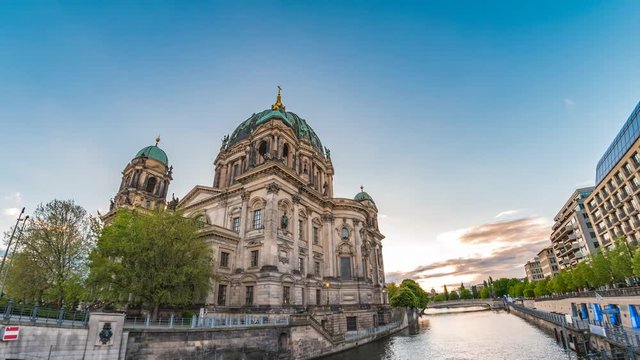 Berlin city skyline timelapse at Berlin Cathedral (Berliner Dom) and Spree River, Berlin, Germany 4K Time lapse