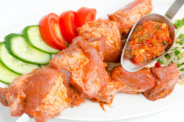 shish kebab, prepared food