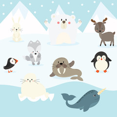 cute  arctic animal vector set.