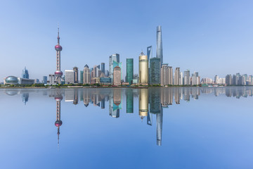 panoramic view of shanghai skyline with huangpu river