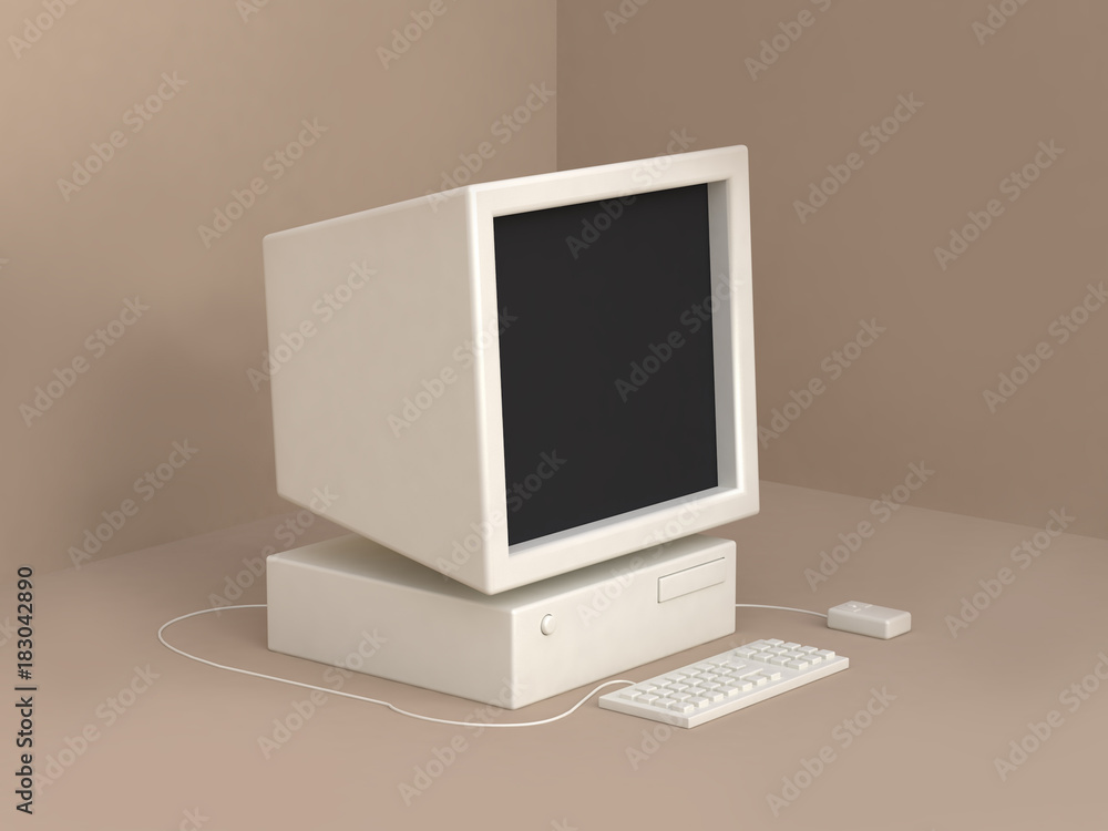 Poster old computer cartoon style 3d rendering technology concept