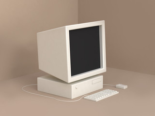 old computer cartoon style 3d rendering technology concept