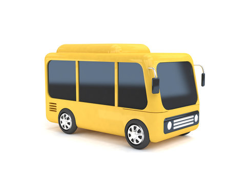 yellow bus cartoon white background 3d rendering