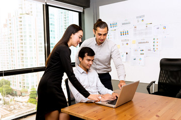 Future business leader concept. Group of young business team discussing work together in modern office.