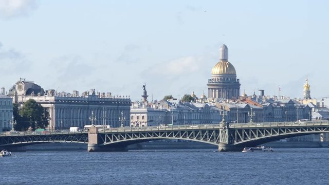 TroitskyBridge, Isaac's Cathedral and the Neva river in the sunny day - St. Petersburg, Russia