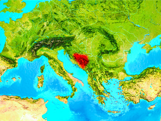 Bosnia and Herzegovina in red on Earth