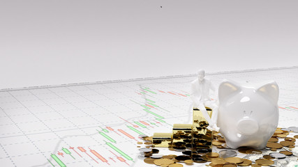 business man gold stock exchange graph candlestick graph stock market currency and financial investor money background investment and money chart indicator copy space minimal concept 3D illustration