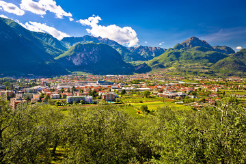 Aerial view of Riva del Garda and italian Alps in South Tyrol region