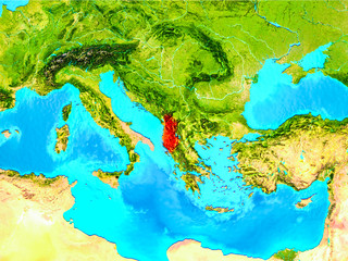 Fototapeta na wymiar Albania in red on Earth