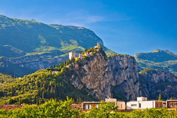 Arco castle ruins on cliffs above Garda lake