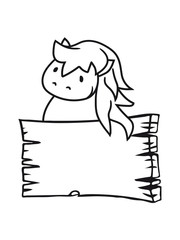 schild holz stall wand mauer fläche schreiben text vorne kleines süßes niedlich pony fohlen junges baby kind comic clipart cartoon pferd