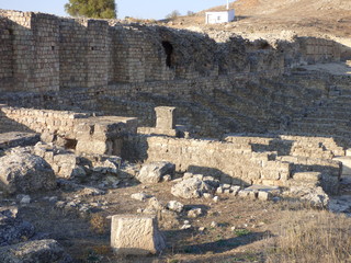 Ruinas de la ciudad romana de Valeria en Cuenca.Yacimiento romano en la Hoz del río Gritos en la localidad de Valeria, municipio de Las Valeras en Castilla-La Mancha (España)