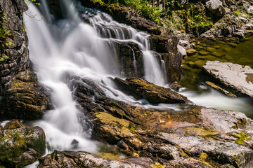 cascading waterfall with long exposure