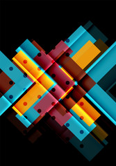 Colorful triangles and arrows on dark background