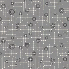  Naadloze jaren 1950 retro patroon van lijnen en cirkels voor stof design, inpakpapier, achtergronden. Vector illustratie. © TeddyandMia
