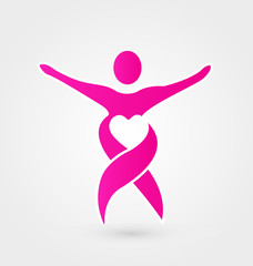 Breast cancer awareness, pink ribbon abstract icon