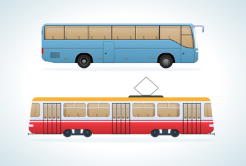 Passenger public modern urban transport: municipal tramand intercity bus.