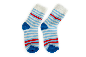 Warm winter children's stiped socks isolated on white background. Sale and buy