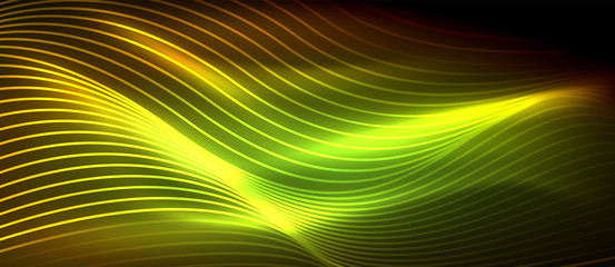 Glowing abstract wave on dark, shiny motion
