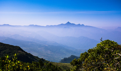 Adam's peak from dolosbage mountain range range, Sri Lanka