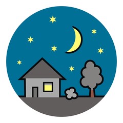House at circle frame, nighttime, vector icon