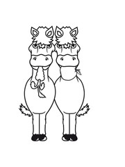 möhre karotte 2 freunde team paar apfel essen hunger lecker groß vorne kleines süßes niedlich pony fohlen junges baby kind comic clipart cartoon pferd