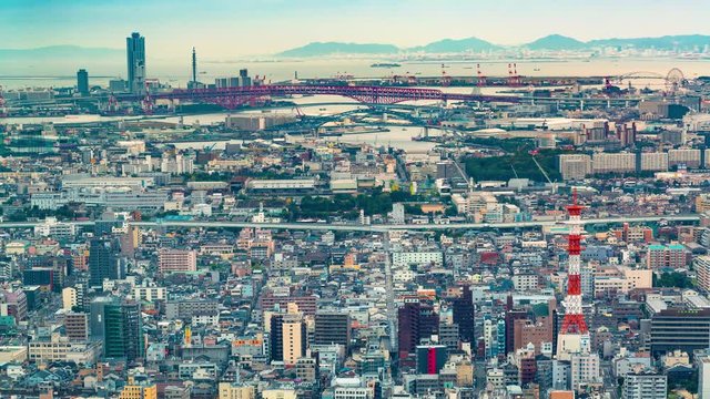 Time-lapse of the cityscape of Osaka from above