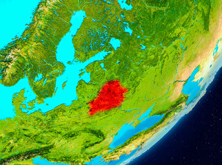 Fototapeta na wymiar Orbit view of Belarus in red