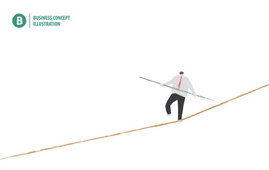 Businessman in equilibrium on the rope on white background illustration vector. Business concept. - obrazy, fototapety, plakaty
