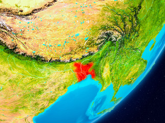 Orbit view of Bangladesh in red