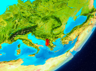 Orbit view of Albania in red
