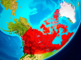 Orbit view of Canada in red